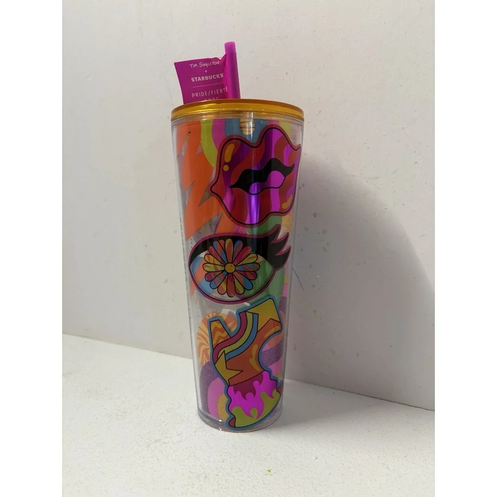 2023 Starbucks Pride Orange Glittered Tim Singleton Venti‎ Cold Cup Tumbler 24oz